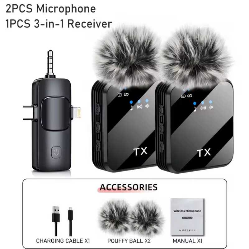 Microfone de lapela 3 em 